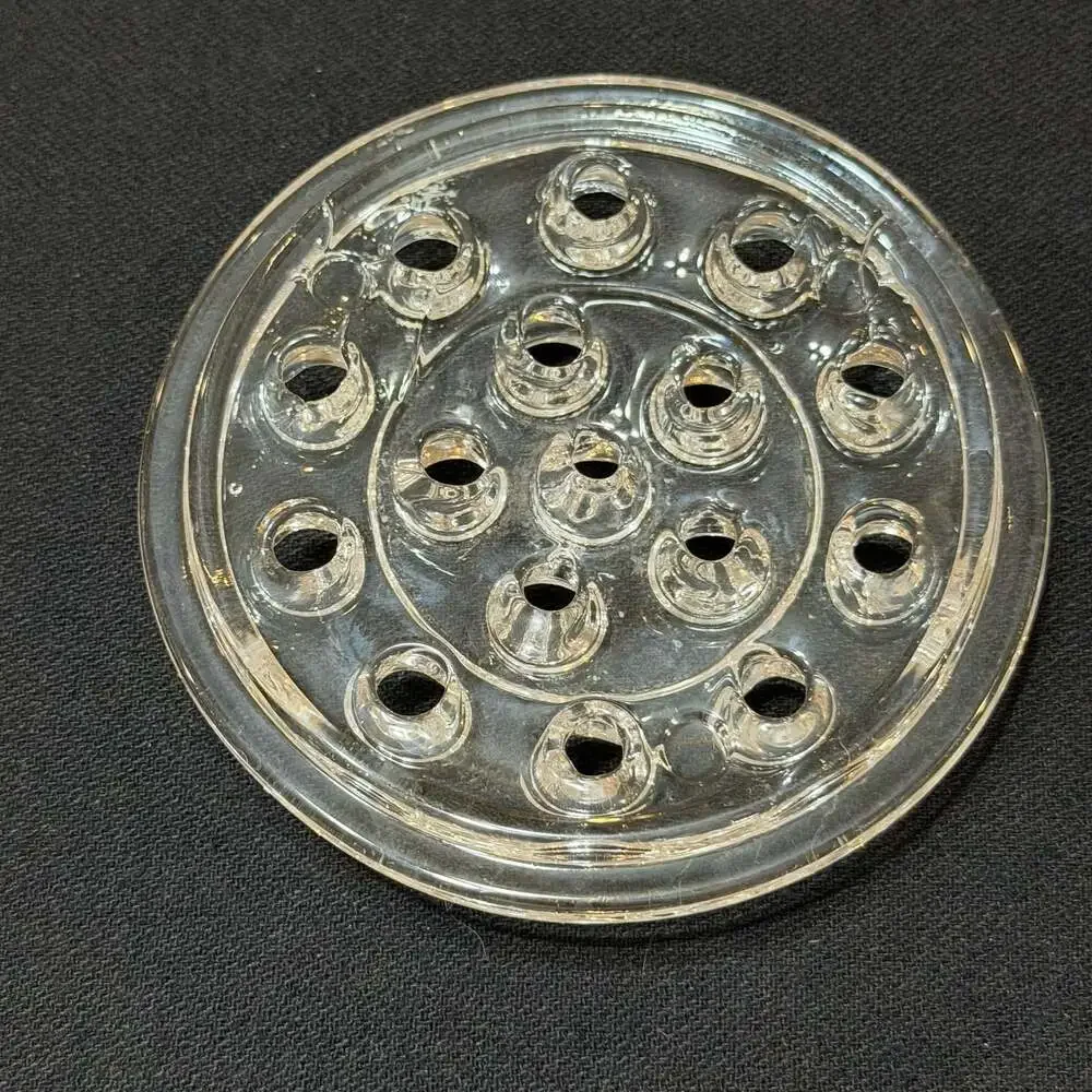 Vintage Clear Glass Flower Frog with 16 Holes, 5 Inch Diameter